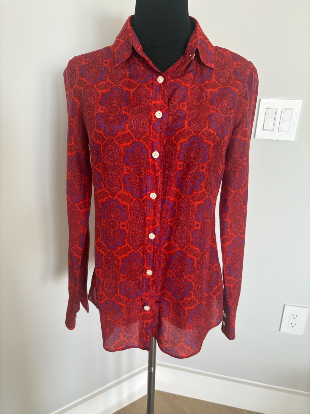 J. Crew Red Floral-Print Button-Down Shirt